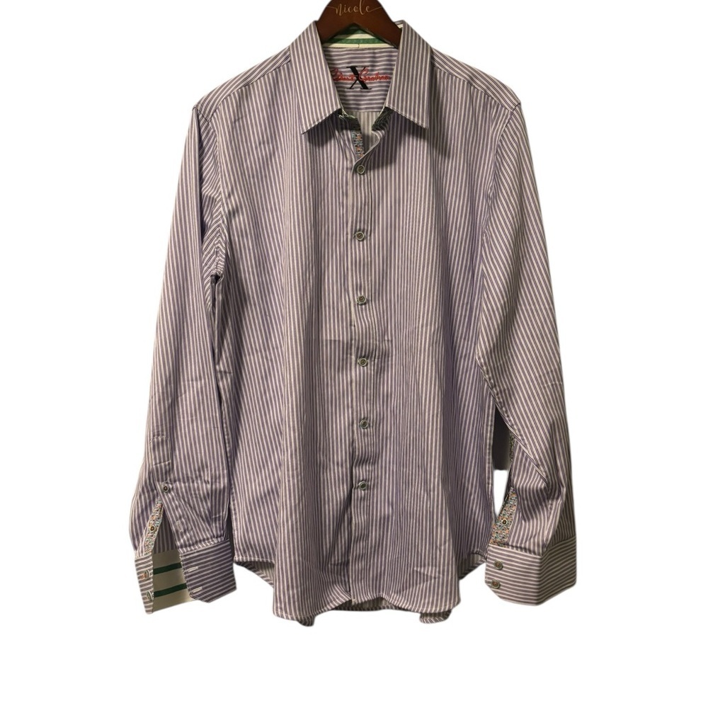 Robert Graham X Striped Men’s Dress Shirt Button Down Flip Cuff Size XL - Picture 2 of 7